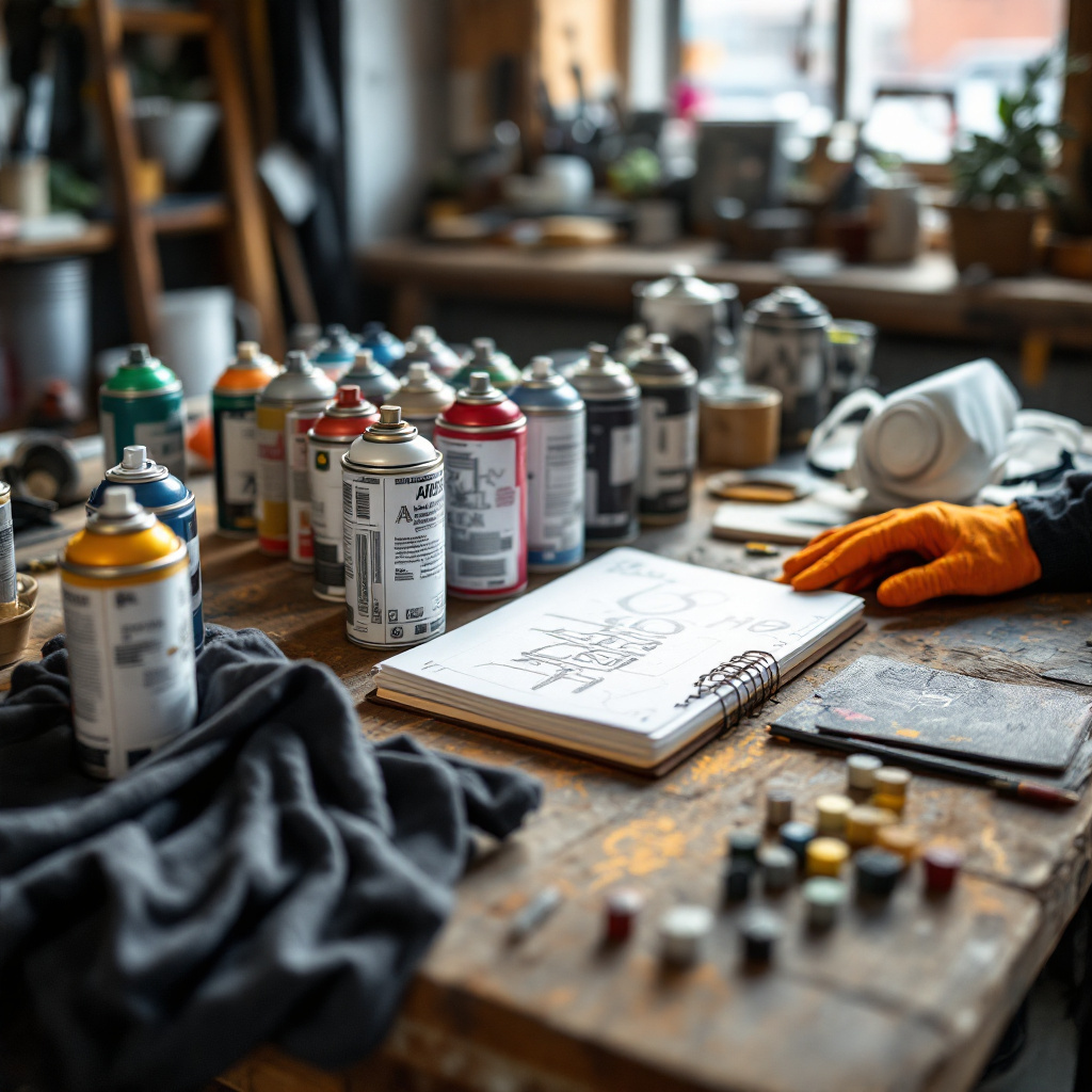 Ausrüstung zum Graffiti sprühen lernen für Anfänger: Sprühdosen, Caps und Blackbook