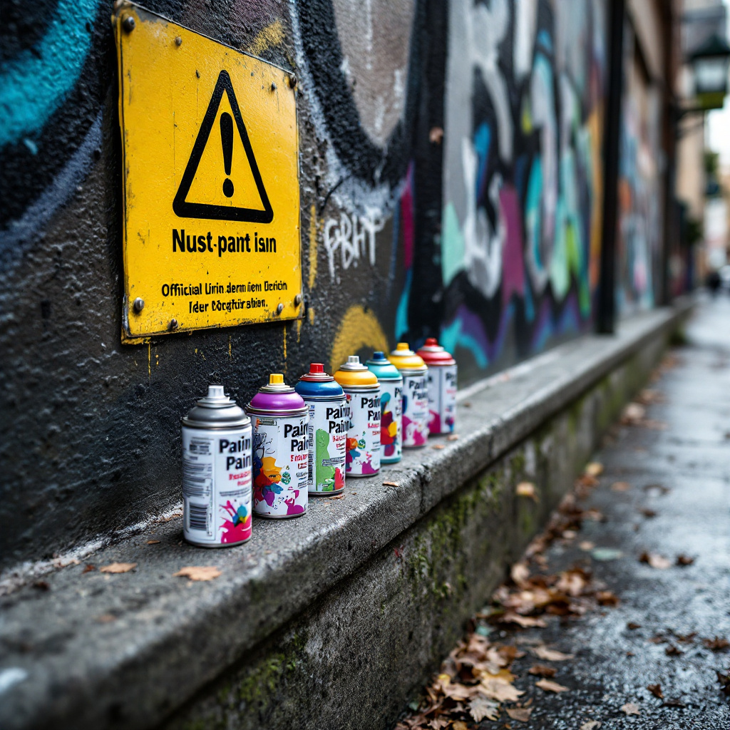 Sprühdosen vor Graffiti-Wand – ist Graffiti sprühen strafbar Deutschland