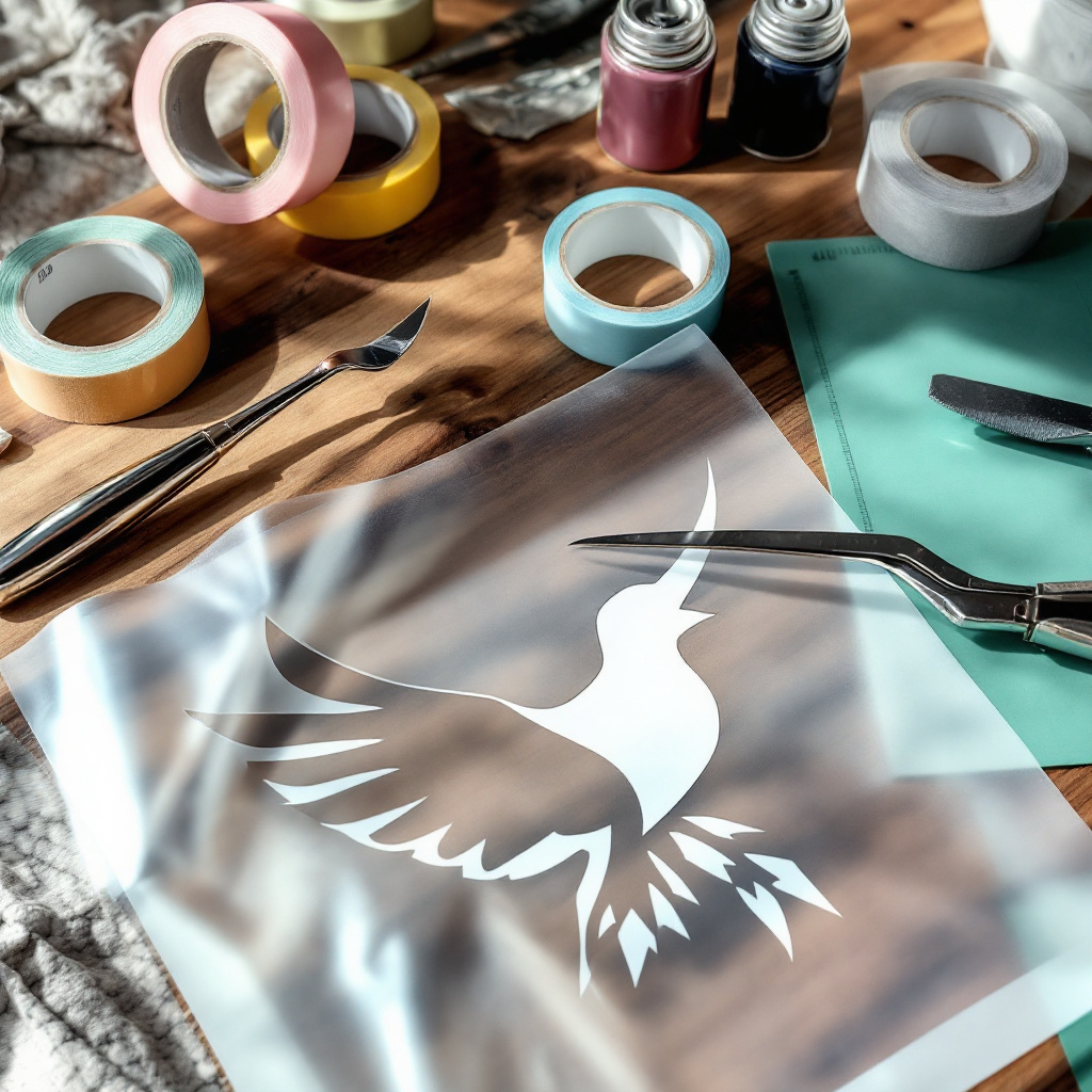 Werkzeug und Folie um eine Stencil Schablone selber machen Anleitung umzusetzen